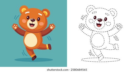 Trace and Color of Teddy Bear Dancing On Floor Cartoon Character Design
