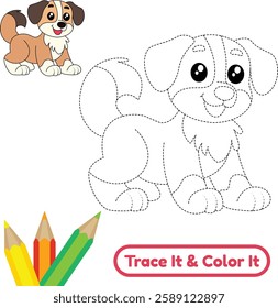 Trace and color this beautiful dog vector. Perfect for dog lovers who enjoy creative activities and want to explore cute and fun dog-themed illustrations.