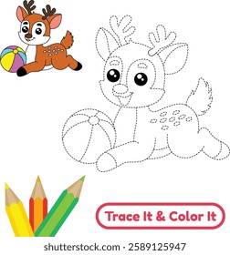 Trace and color this beautiful wildlife deer vector. Perfect for animal lovers who enjoy exploring nature-themed art and wildlife illustrations.