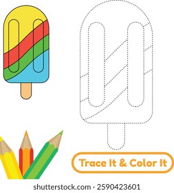 Trace and color this cute ice popsicle vector! A perfect digital drawing for coloring pages and creative projects. Great for summer fun! #popsicle #traceandcolor #vectorart