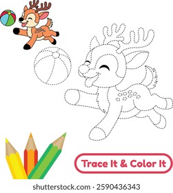 Trace and color this easy deer vector. Ideal for beginners who want to enjoy a relaxing wildlife-themed coloring experience.