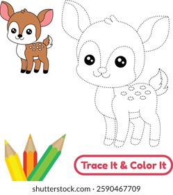 Trace and color this wild deer vector. A perfect choice for anyone who loves wildlife and wants to explore creative and calming art activities.