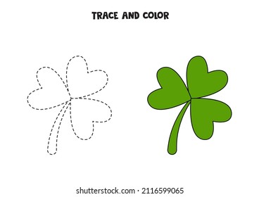 Trace and color three leaf clover. Educational game for kids. 