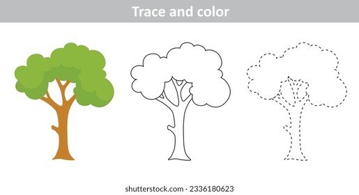 Trace and color. Tree. Vector illustration for kids