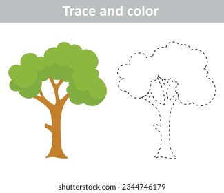 Trace and color. Tree. Vector illustration for kids