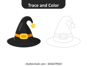 Trace and color, witch hat vector