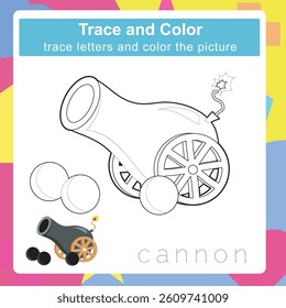 Trace and color worksheet. Coloring page and handwriting practice for kids.. Education developing worksheet. Educational activity page for children. 