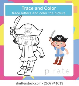 Trace and color worksheet. Coloring page and handwriting practice for kids.. Education developing worksheet. Educational activity page for children. 