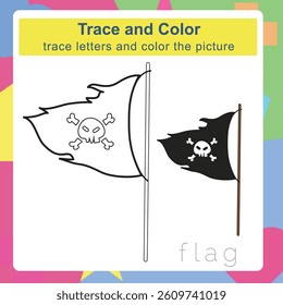 Trace and color worksheet. Coloring page and handwriting practice for kids.. Education developing worksheet. Educational activity page for children. 