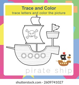 Trace and color worksheet. Coloring page and handwriting practice for kids.. Education developing worksheet. Educational activity page for children. 