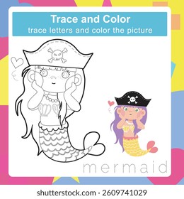 Trace and color worksheet. Coloring page and handwriting practice for kids.. Education developing worksheet. Educational activity page for children. 