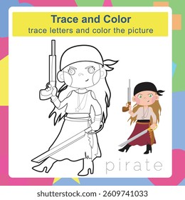 Trace and color worksheet. Coloring page and handwriting practice for kids.. Education developing worksheet. Educational activity page for children. 