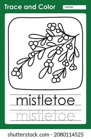 Trace and Color worksheets with the Christmas Mistletoe