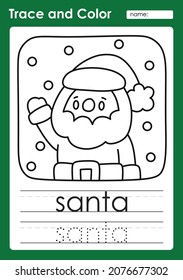 Trace and Color worksheets with the Christmas Santa Claus