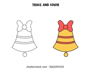 Trace and color yellow bell. Educational game for kids. Writing and coloring practice.