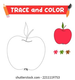 Trace and coloring with an apple.A puzzle game for children's education and outdoor activities