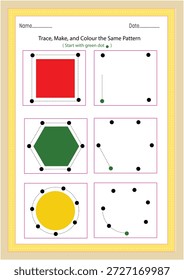 Trazo y actividad de color para niños. Hoja de trabajo de pre-escritura para niños. Práctica de escritura a mano en preescolar o jardín de infantes.

