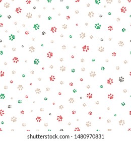 Trace doodle paw prints seamless pattern background with Christmas new years background