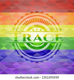 Trace emblem on mosaic background with the colors of the LGBT flag