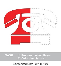 Trace game. Red retro telephone to be colored.