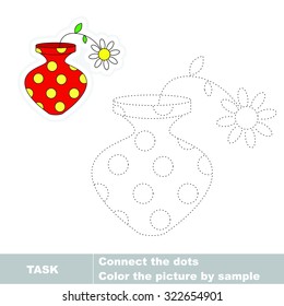 Trace game. Vase with flower to be colored.