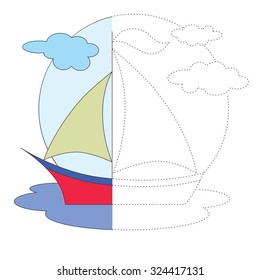 Trace game. Yacht to be colored.