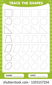 trace the geometric shapes around the contour - circle, square, triangle, oval, pentagon., parallelogram. learning for children, drawing tasks. simple lesson figures