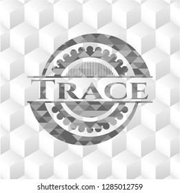 Trace grey badge with geometric cube white background