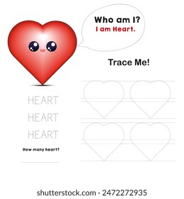 Trace heart shape worksheet for learning shapes primary kindergarten practice sheets