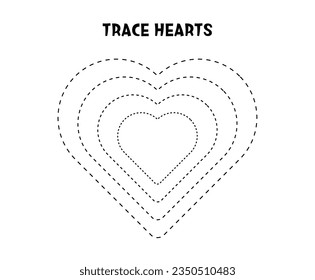Trace hearts Basic geometric shapes Educational game Worksheet for kids