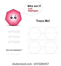 Trace Heptagons geometry shape worksheet for learning shapes primary kindergarten practice sheets