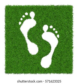 Trace human foots from green grass, vector illustration.