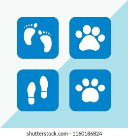 trace icon. 4 trace set with pawprint, human shoes footprints and human foot prints vector icons for web and mobile app