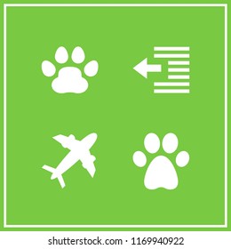 trace icon. 4 trace vector set. plane diagonal silhouette, pawprint, pawprints and left indent icons for web and design about trace theme