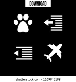 trace icon. 4 trace vector set. left indent, pawprint and plane diagonal silhouette icons for web and design about trace theme