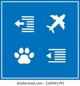 trace icon. 4 trace vector set. plane diagonal silhouette, left indent and pawprints icons for web and design about trace theme