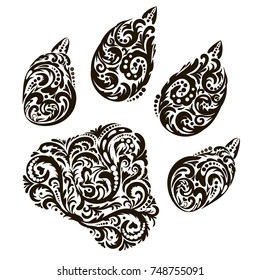 The trace, the imprint of the beast. Design for tattoo, logo, print, floral pattern, fantasy style .Vector illustration.