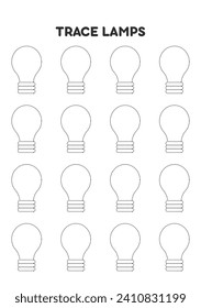 Trace lamps. Worksheets for kids. Preschool education.