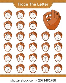 Trace the letter. Tracing letter alphabet with Baseball Glove. Educational children game, printable worksheet, vector illustration