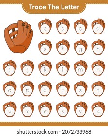 Trace the letter. Tracing letter alphabet with Baseball Glove. Educational children game, printable worksheet, vector illustration