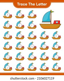 Trace the letter. Tracing letter alphabet with Boat. Educational children game, printable worksheet, vector illustration