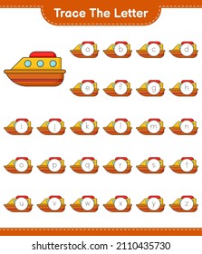 Trace the letter. Tracing letter alphabet with Boat. Educational children game, printable worksheet, vector illustration