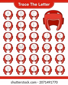 Trace the letter. Tracing letter alphabet with Boxing Helmet. Educational children game, printable worksheet, vector illustration