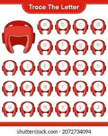 Trace the letter. Tracing letter alphabet with Boxing Helmet. Educational children game, printable worksheet, vector illustration