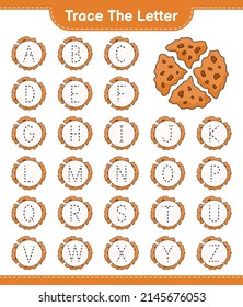 Trace the letter. Tracing letter alphabet with Cookie. Educational children game, printable worksheet, vector illustration