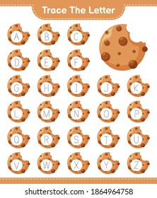 Trace the letter. Tracing letter alphabet with Cookies. Educational children game, printable worksheet, vector illustration