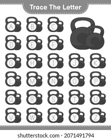 Trace the letter. Tracing letter alphabet with Dumbbell. Educational children game, printable worksheet, vector illustration
