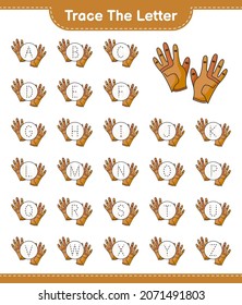 Trace the letter. Tracing letter alphabet with Foam Golf Gloves. Educational children game, printable worksheet, vector illustration