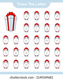 Trace the letter. Tracing letter alphabet with Gift Box. Educational children game, printable worksheet, vector illustration