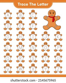 Trace the letter. Tracing letter alphabet with Gingerbread Man. Educational children game, printable worksheet, vector illustration